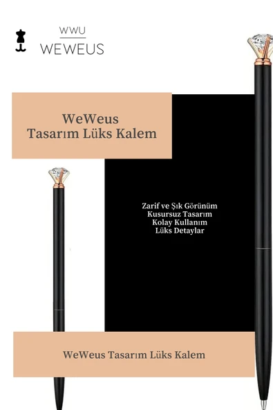 Weweus Siyah Mini Kristal Tasarım Lüks Tükenmez Kalem - Resim 3