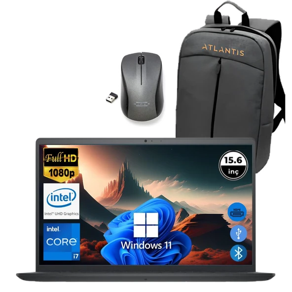 Dell Inspiron 3520 i7 1255U 8GB 1TB M.2 SSD I35201013U ATL213 O/B 15.6" Win11Pro Taşınabilir Bilgisayar+Çanta+Mouse ürün görseli 1