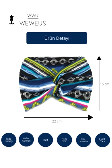 Weweus Mavi Zikzak Desen Premium Kadın Saç Bandı - 3