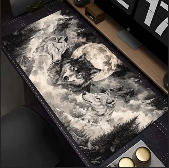 90X40 CM AY VE KURT TEMALI KAYDIRMAZ TABAN SPEED YÜZEY OYUNCU MOUSE PAD GAMİNG - 3