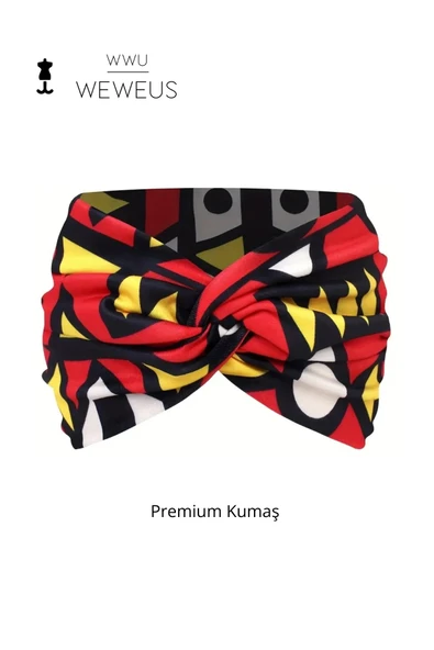 Weweus Kırmızı Siyah Geometrik Desen Premium Kadın Saç Bandı - 1