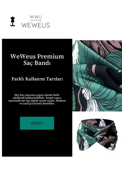 Weweus Kahve Siyah Yeşil Yaprak Desen Premium Kadın Saç Bandı - 2