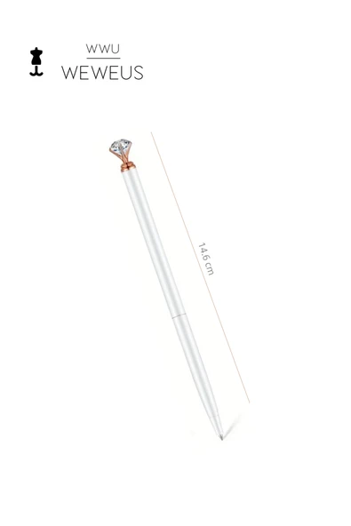 Weweus Beyaz Rose Detaylı Mini Kristal Şekil Lüks Tükenmez Kalem - Resim 4