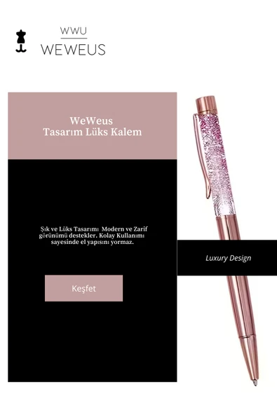 Weweus Rose Pembe Pullu Sulu Tasarım Lüks Tükenmez Kalem - Resim 2