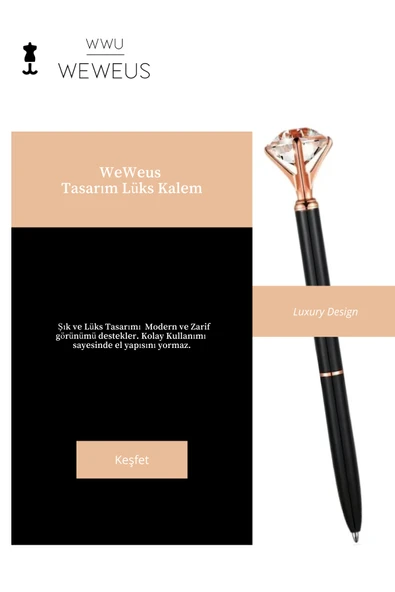 Weweus Siyah Kristal Tasarım Lüks Tükenmez Kalem - Resim 2