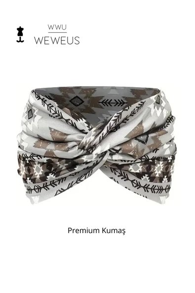 Weweus Gri Baklava Desen Premium Kadın Saç Bandı ürün görseli