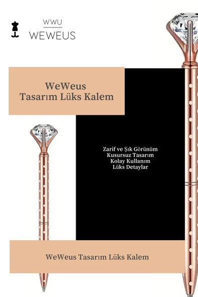 Weweus Rose Puantiyeli Tasarım Kristal Lüks Tükenmez Kalem - Resim 3