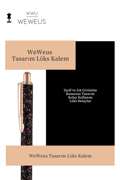 Weweus Siyah Mor Pullu Tasarım Lüks Tükenmez Kalem - Resim 5