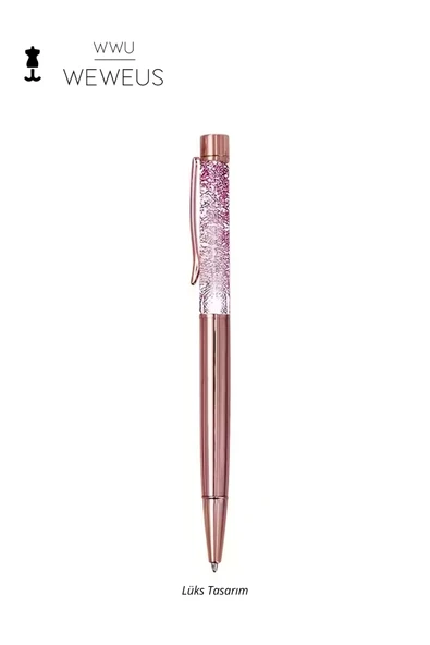 Weweus Rose Pembe Pullu Sulu Tasarım Lüks Tükenmez Kalem ürün görseli