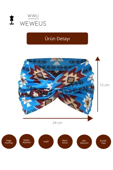 Mavi Baklava Desen Premium Kadın Saç Bandı - 4