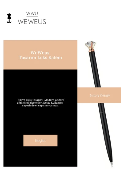 Weweus Siyah Mini Kristal Tasarım Lüks Tükenmez Kalem - Resim 2