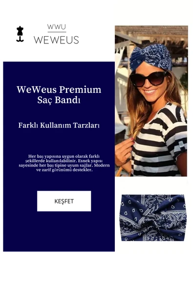 Weweus Lacivert Damla Desen Premium Kadın Saç Bandı - 2