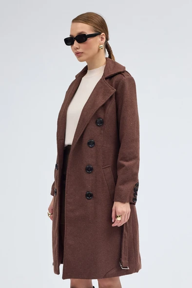 Kemer Detaylı Aksesuarlı Kaşe Kaban - 2