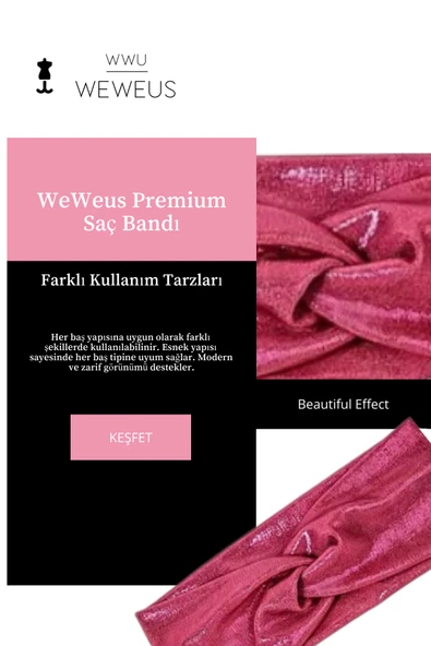 Weweus Metalik Pembe Fuşya Renk Premium Kadın Saç Bandı - 2
