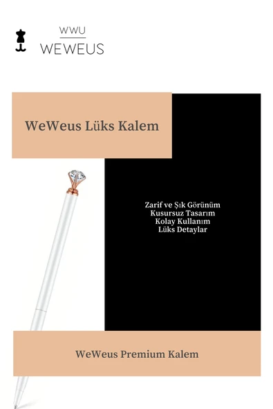 Weweus Beyaz Rose Detaylı Mini Kristal Şekil Lüks Tükenmez Kalem - Resim 2