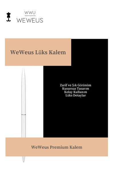 Weweus Beyaz Düz Lüks Tükenmez Kalem - Resim 2
