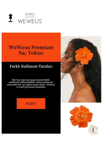 Weweus Kadın Hawai Stili Turuncu Çiçek Premium Toka - 2