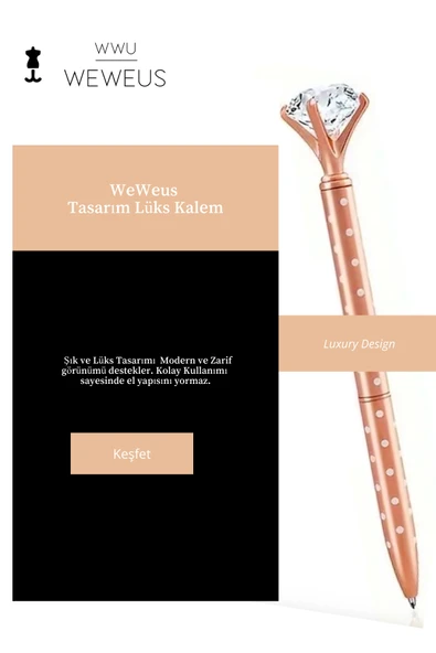 Weweus Rose Puantiyeli Tasarım Kristal Lüks Tükenmez Kalem - Resim 5