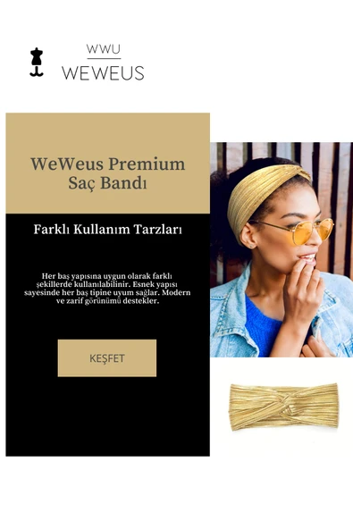 Weweus Parlak Gold Altın Renk Premium Kadın Saç Bandı - 2