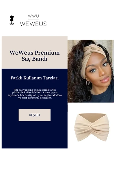 Weweus Krem Düz Premium Kadın Saç Bandı - 2