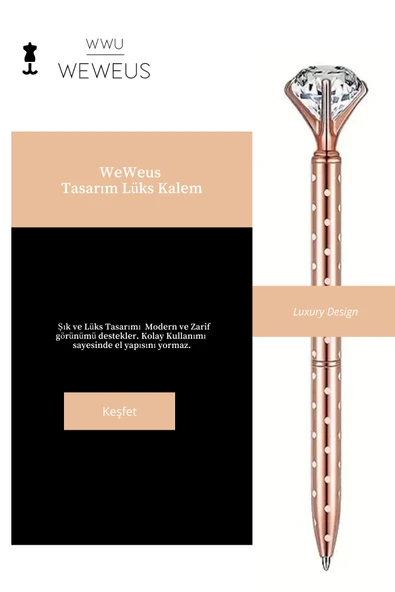 Weweus Rose Puantiyeli Tasarım Kristal Lüks Tükenmez Kalem - Resim 2