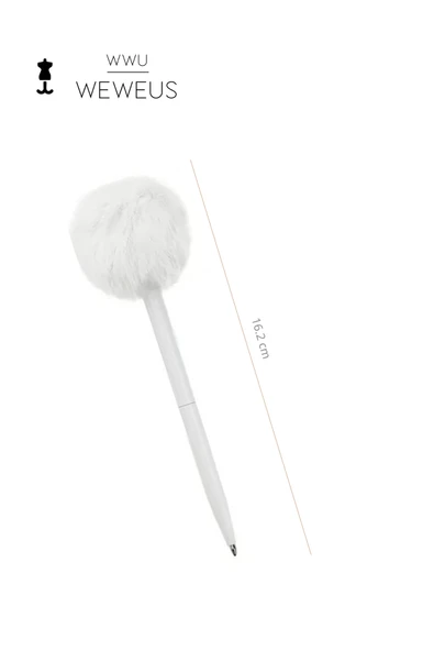 Weweus Beyaz Rose Tüylü Ponpon Lüks Tükenmez Kalem - Resim 4