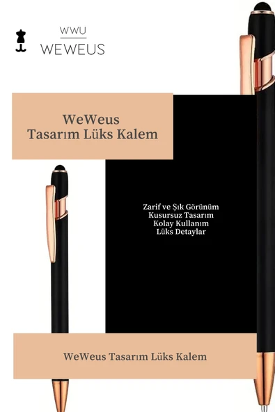 Weweus Siyah Düz Rose Detaylı Tasarım Lüks Tükenmez Kalem - Resim 6