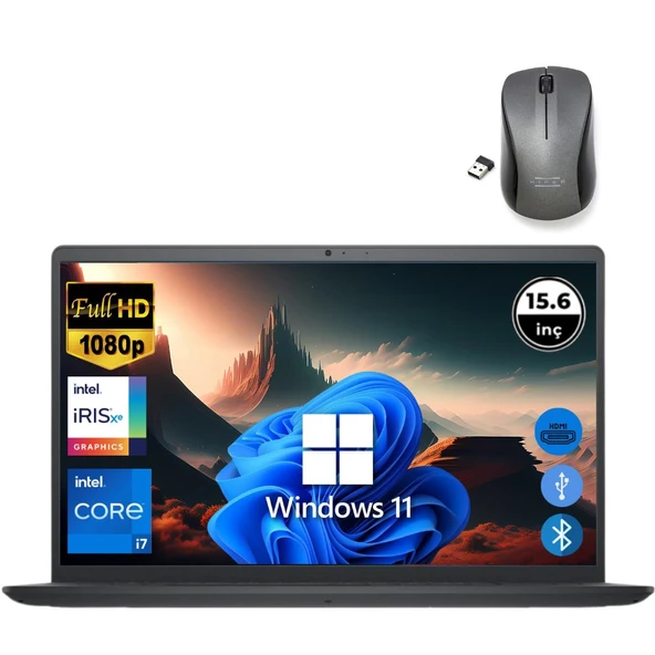 Dell Inspiron 3520 i7 1255U 16GB 2TB M.2 SSD I35201013U ATL159 O/B 15.6" Win11Pro Taşınabilir Bilgisayar+Mouse ürün görseli 1