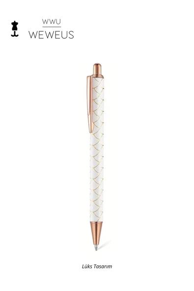 Weweus Beyaz Rose Detaylı Desen Şekil Lüks Tükenmez Kalem ürün görseli