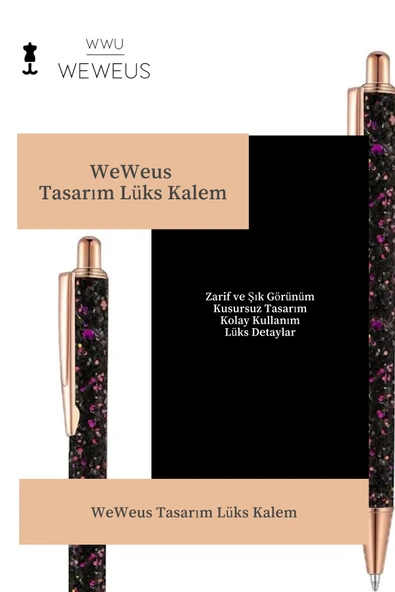 Weweus Siyah Mor Pullu Tasarım Lüks Tükenmez Kalem - Resim 3