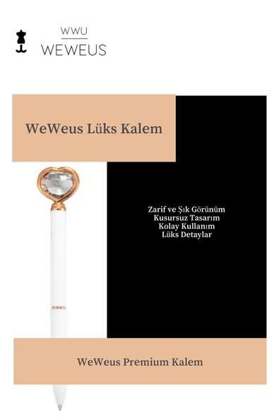 Weweus Beyaz Rose Detaylı Kristal Kalpli Lüks Tükenmez Kalem - Resim 2