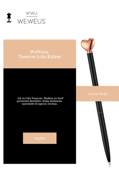 Weweus Siyah Kalp Tasarım Lüks Tükenmez Kalem - Resim 2