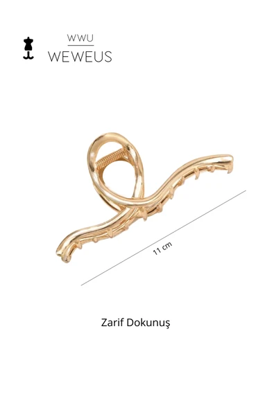 Weweus Kadın Gold Altın Renk Parlak Dalgalı Premium Toka - 4