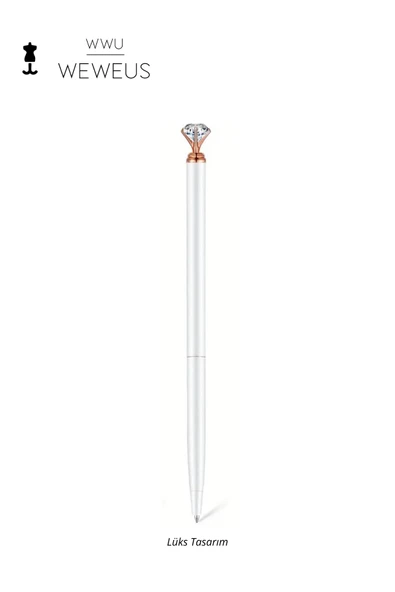 Weweus Beyaz Rose Detaylı Mini Kristal Şekil Lüks Tükenmez Kalem ürün görseli