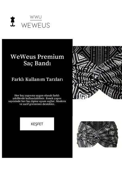 Weweus Siyah Beyaz Dik Zikzak Desen Kadın Saç Bandı - 2