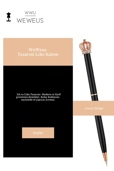 Weweus Siyah Queen Tasarım Lüks Tükenmez Kalem - Resim 3