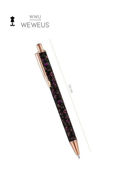 Weweus Siyah Mor Pullu Tasarım Lüks Tükenmez Kalem - Resim 4