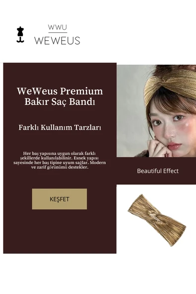 Weweus Parlak Bakır Renk Premium Kadın Saç Bandı - 2