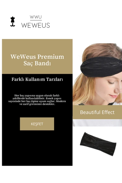 Weweus Parlak Siyah Renk Premium Kadın Saç Bandı - 2