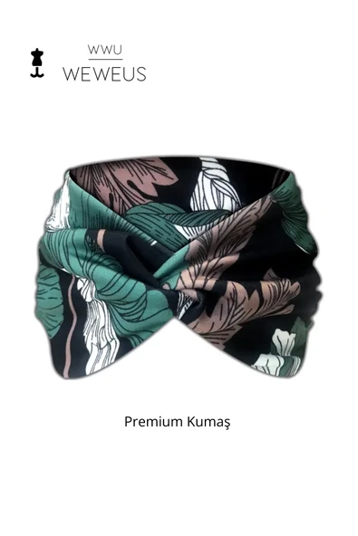 Weweus Kahve Siyah Yeşil Yaprak Desen Premium Kadın Saç Bandı - 5