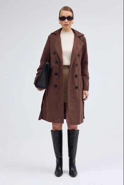 Kemer Detaylı Aksesuarlı Kaşe Kaban - 7