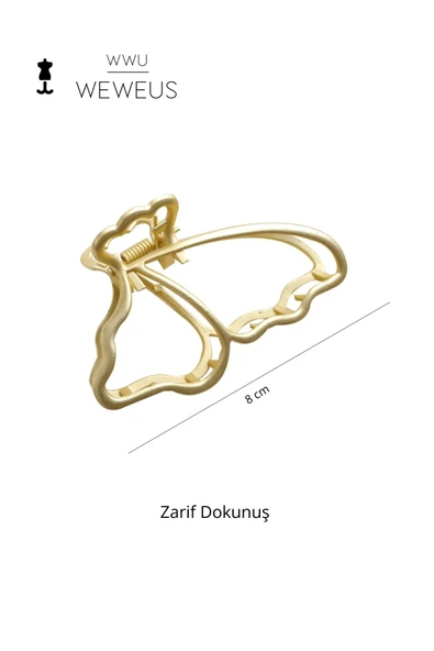 Weweus Kadın Gold Altın Renk Parlak Kelebek Premium Toka - 4