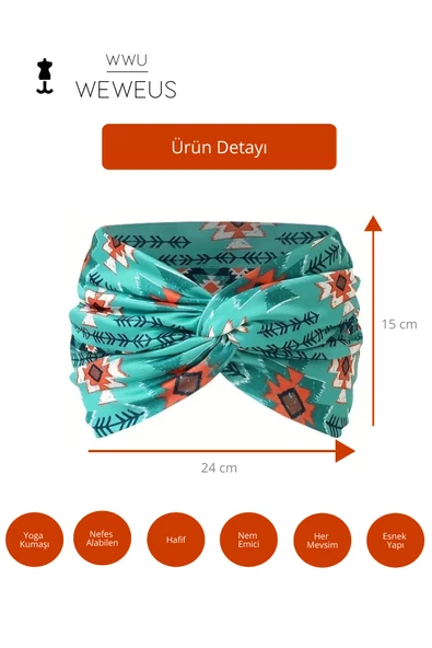 Weweus Yeşil Baklava Desen Premium Kadın Saç Bandı - 4