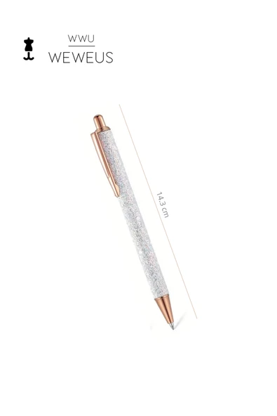 Weweus Beyaz Rose Detaylı Beyaz Simli Lüks Tükenmez Kalem - Resim 4