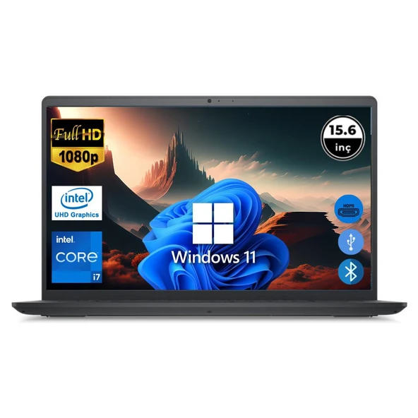 Dell Inspiron 3520 i7 1255U 8GB 2TB M.2 SSD I35201013U ATL124 O/B 15.6" Win11Pro Taşınabilir Bilgisayar ürün görseli 1