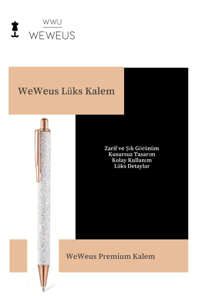 Weweus Beyaz Rose Detaylı Beyaz Simli Lüks Tükenmez Kalem - Resim 3