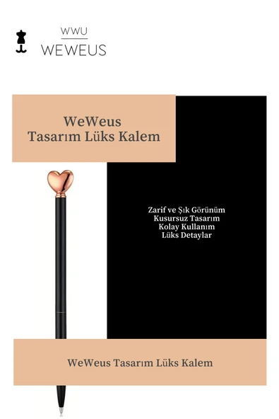 Weweus Siyah Kalp Tasarım Lüks Tükenmez Kalem - Resim 3