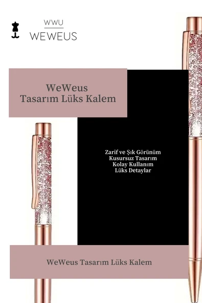 Weweus Rose Bronz Pullu Tasarım Lüks Tükenmez Kalem - Resim 3