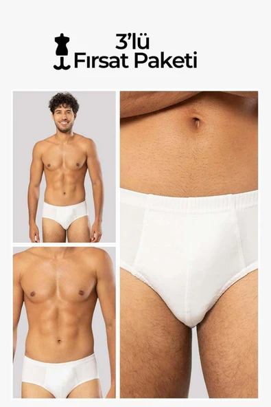ERDEM İÇ GİYİM Erdem 3'lü Beyaz Penye Slip 13003 - 1
