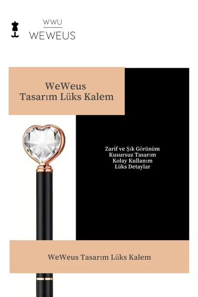 Weweus Siyah Kristal Kalp Tasarım Lüks Tükenmez Kalem - Resim 3